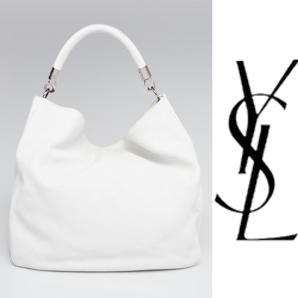 YSL white leather hobo